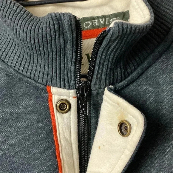 ORVIS MENS SIZE LARGE GRAY FLEECE LINED 3/4 ZIP SNAP CLOSE GOOD USED CONDITION - Picture 4 of 13